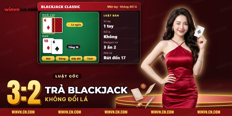 Bàn Blackjack Classic một tay với lá ngửa của dealer và hai lá đầu cộng thành 16