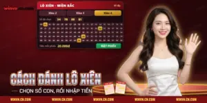 Cách đánh lô xiên Winvn trên phiếu miền Bắc với bốn số đã chọn, lưới số hai chữ số và ô tiền mỗi phiếu