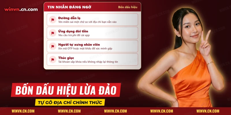 Bốn dấu hiệu tin nhắn và đường dẫn giả mạo cần tránh để bảo mật tài khoản Winvn