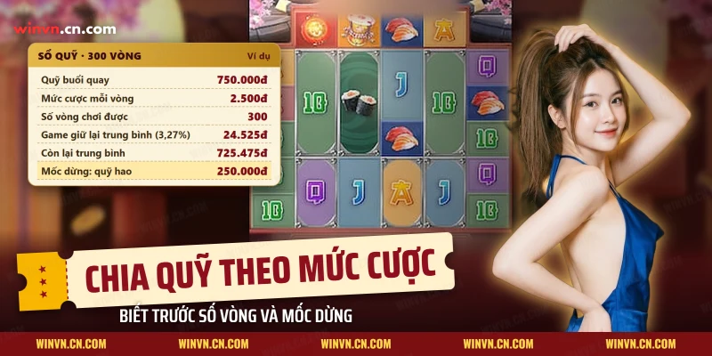 Sổ ghi quỹ chia theo vòng quay và mức cược khi chơi Lucky Neko
