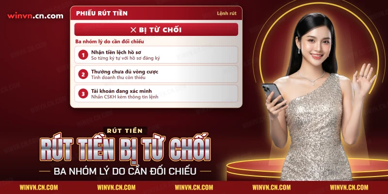 Rút tiền Winvn bị từ chối kèm các nhóm lý do cần đối chiếu trước khi gửi lại lệnh