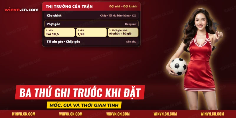 Các thị trường của một trận bóng đá, trong đó nhóm phạt góc mở ra mốc, giá và thời gian tính