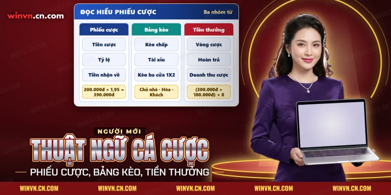 Thuật ngữ cá cược cơ bản cho người mới chơi Winvn gồm phiếu cược, bảng kèo và điều kiện tiền thưởng