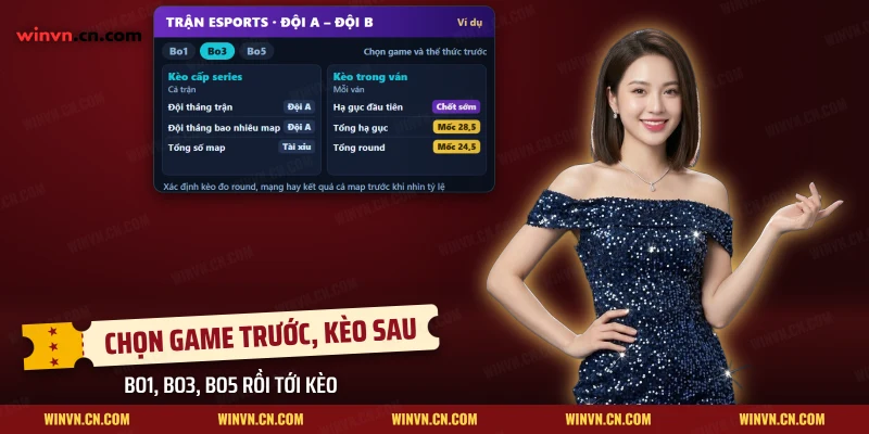 Trận cá cược Esports với lựa chọn thể thức trước rồi tới kèo cấp series và kèo trong ván