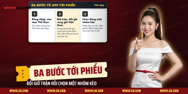Ba bước mở sảnh SBOBET trên App gồm vào mục Thể thao, đổi giờ trận sang giờ Việt Nam và chọn một nhóm kèo
