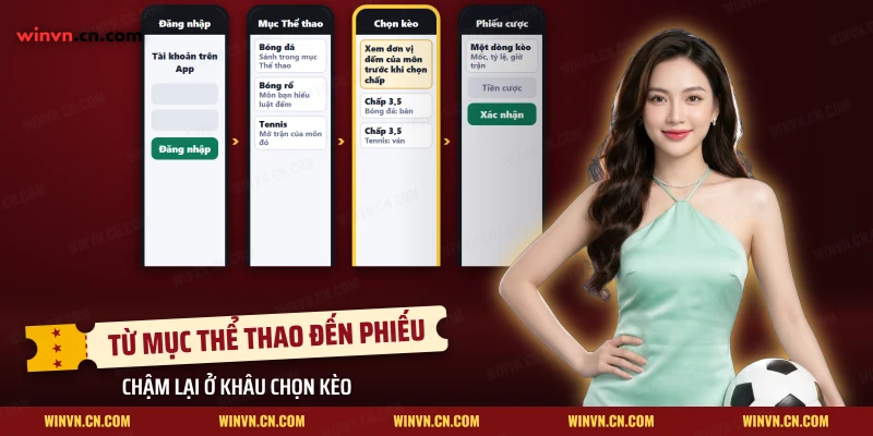 Các bước vào sảnh United Gaming từ đăng nhập qua mục Thể thao, chọn kèo theo đơn vị đếm đến phiếu cược